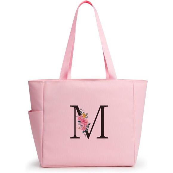 Personalized Beach Tote Bag Pink-m - Picture 1 of 7